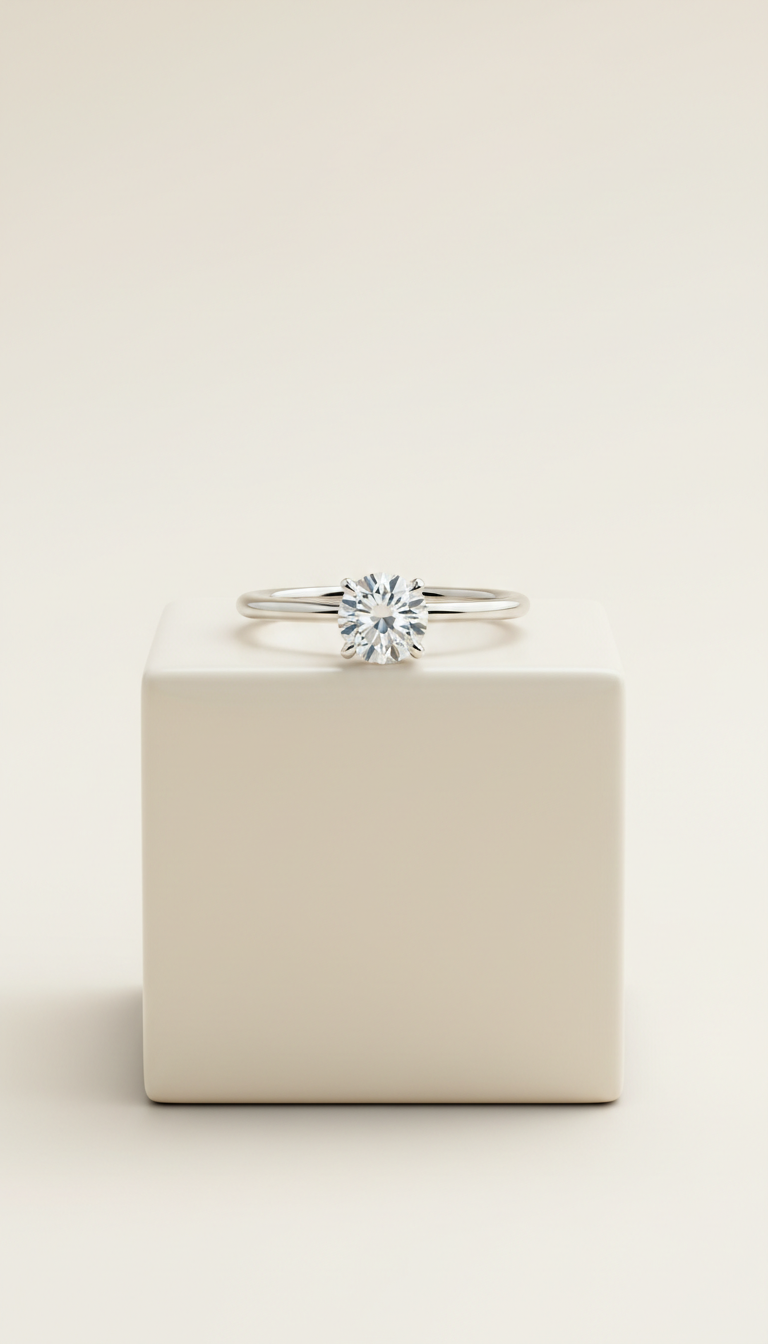 Minimalist platinum solitaire ring with diamond